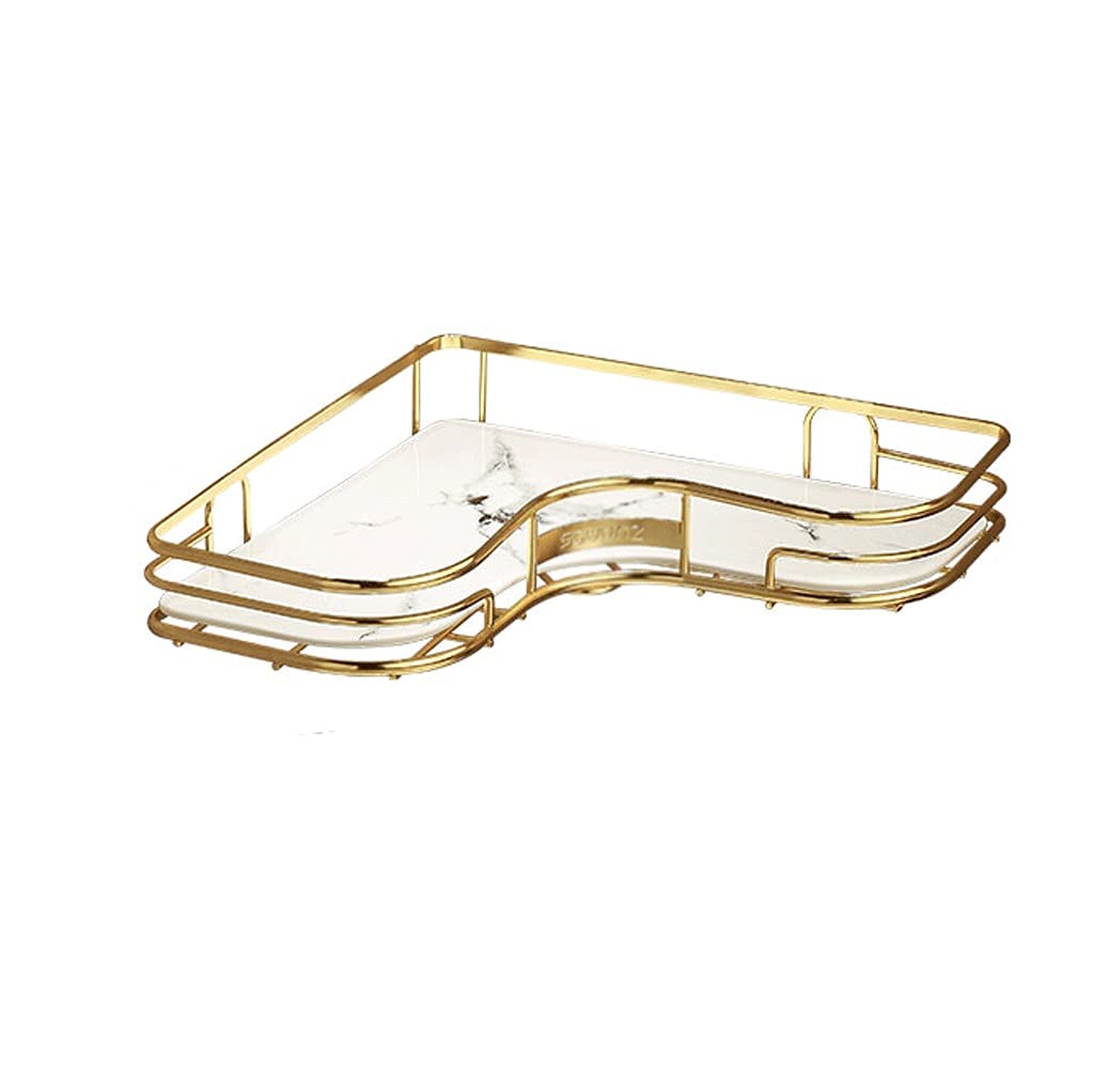 LUUYYI Estante organizador de baño, estante triangular de 1 nivel, estante de almacenamiento de cosméticos y encimera, organizador de alambre decorativo con bandeja de mármol, estantes flotantes