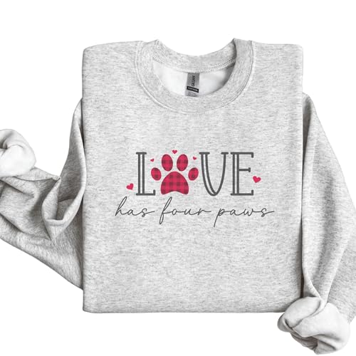 Love Has Four Paws Pullover Hoodie Dog Lover Gifts for Women Men Puppy Mom Dad Wife Crewneck Fleece Sweatshirt