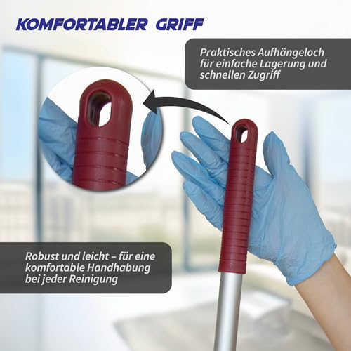 G.I.V. - Reinigungstechnik Bodenwischer Set Moppstange Aluminium mit Rändelhandgriff + Klapphalter & 5x Microfasermopp Bezug 50cm - Wischbezug Microfaser - Wischer Bodenreinigung - Wischmopp mit Stiel – Bild 5