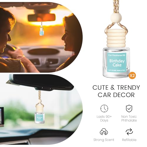 Image of Hanging Car Air Freshener, Long Lasting Essential Oil Diffuser, Non-Toxic New Car Scent, Cute Car Fresheners for Women, 2 Pack Made in USA