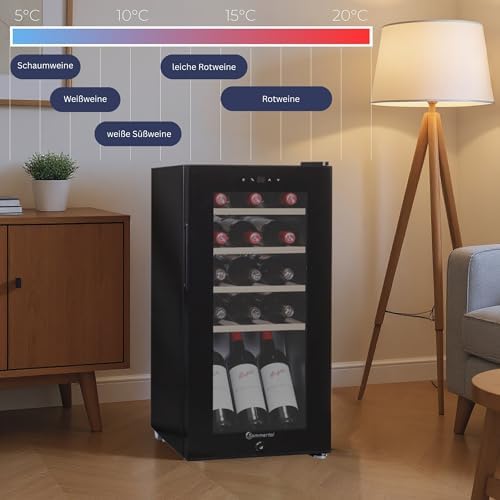 Bild 6 - Weinkühlschrank mit Glastür WK50 – 15 Flaschen, 5–20C° einstellbar, abschließbar, LED-Beleuchtung, Glastür, Touchscreen, 4 Holz-Einlegeböden, leise & energiesparend, UV-Schutz Verglasung