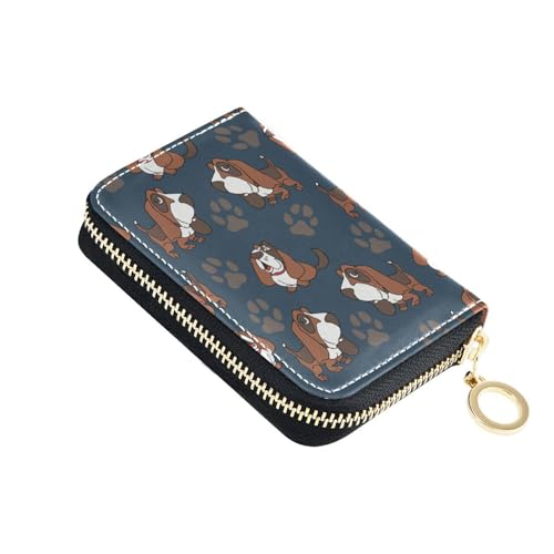 RFID Credit Card Holder Basset Hound Dog Leather With Zipper Card Case Wallet for Women Girls