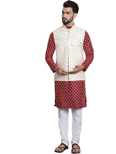 Image of SOJANYA (Since 1958 Men's Silk Blend Kurta and Pyjama with Nehru Jacket