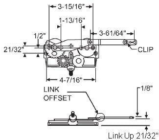 Casement Window Operator, Left Hand, Mechanism Only, Dyad, Link Offset Up, Clip on Top