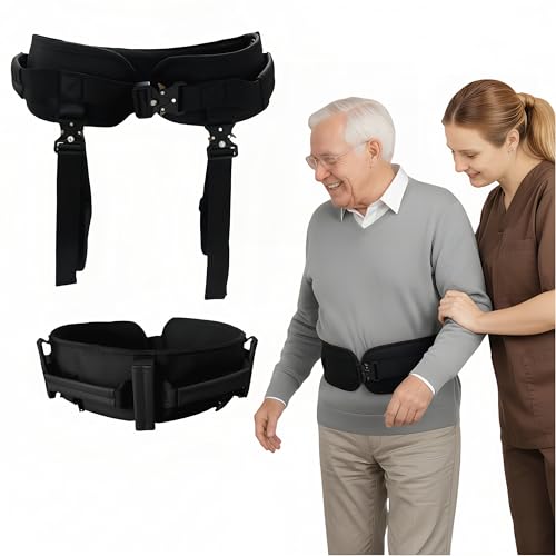 NurtureCare Gait Belt, Upgraded with Metal Buckle & Detachable Leg Straps, 7 Reinforced Handles, Transfer & Lift Belt for Seniors & Elderly, Walking Support and Mobility Assistance (Black, Medium)