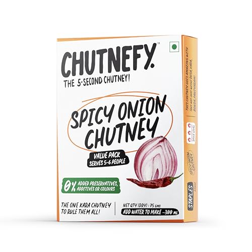 Image of Chutnefy Spicy Onion (Kara) Chutney | 75g Freeze-Dried Instant Dry Mix | Just Add Water to Make 5-6 Servings (300g) | 0% Preservatives or Additives