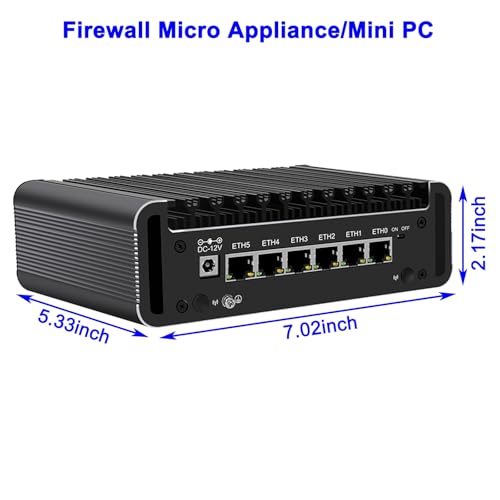 Image of 6 Port Firewall Micro Appliance, Fanless Firewall Mini PC Intel N150 Quad Core, DDR5 RAM, VPN, Router PC, AES-NI, 6 Intel 2.5GbE I226-V LAN, Barebone