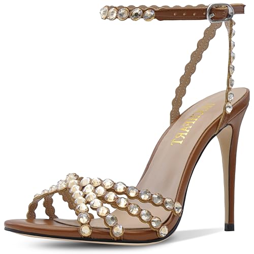 Image of HOCHFART Women's Rhinestone Stiletto High Heels Buckle Strappy Heeled Sandals Round Toe Sexy Dressy Pumps Shoes