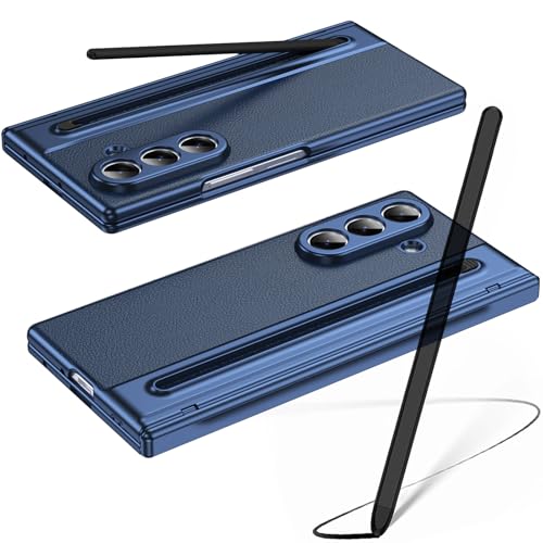 Coque Galaxy Z Fold7 cuir bleu pour travailler avec stylet S Pen