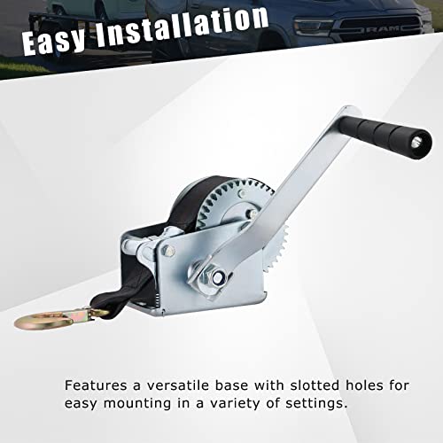 ATPEAM Boat Trailer Winch, Heavy Duty Hand Winch with 5m Black Strap Gear Hand Winch with Crank Handle, Manual Winch for Towing (800LBS) - Image 5