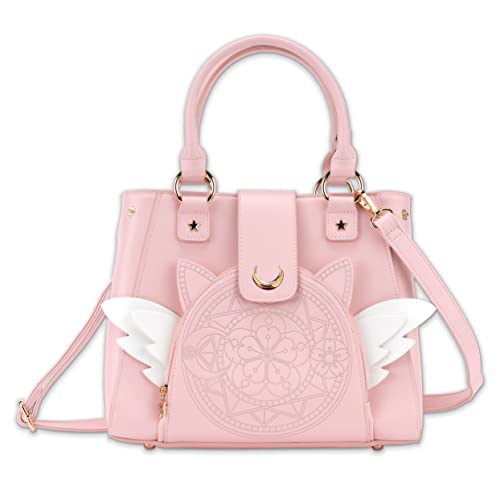 BelugaDesign Sakura Purse | Cute Pastel Pink Kawaii Girls Women Crossbody Shoulder Bag | Princess Cardcaptor Moon Anime Heart Wing Handbag | Faux Leather Vegan Birthday Gift with Straps and Pockets