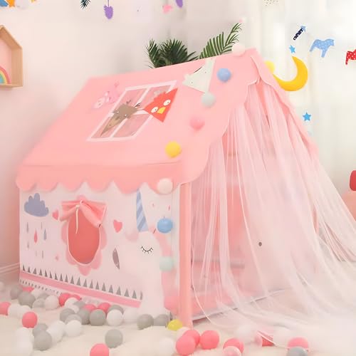 Image of Jumbo Size Light Weight Kids Play Tent House for 3-13 Year Old Kids Girls and Boys (Pink Horse)
