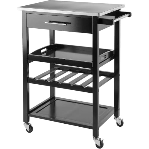 Oakestry Anthony Kitchen Storage Cabinet Black Compact Wooden Organizer with Shelves Drawer Doors Stylish Space Saving Kitchen Dining Furniture Functional Storage for Home Decor