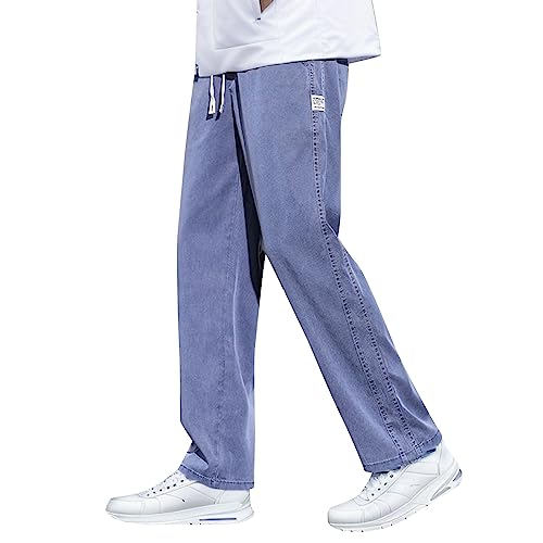 Generisch Pantalones rectos de hombre de seda de hielo para camping, actividades deportivas de ocio con ajuste cómodo, material transpirable, azul, 3XL