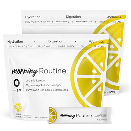 ROUTINE Morning Daily Hydration | Electrolyte Powder Packets | Lemon, Apple Cider Vinegar & Sea Salt Drink Mix | Sugar-Free, Keto & Paleo-Friendly | 3rd-Party Tested Electrolyte Drink Mix, 60 Sticks