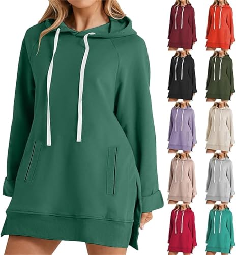 The Warm Oversized Hoodie Dress,Casual Oversized Hoodie Dress,Casual Oversized Sweatshirt With Pockets for Women (Green, M)