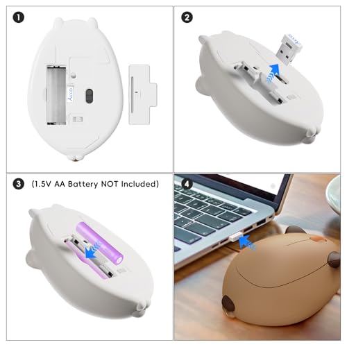 Miniatura 4 de Akko Ratón Inalámbrico Con Temática De Gato, 3200 Dpi, Conexión Triple, Bluetooth 3.0 5.0 Receptor Usb A De 2.4 G, Clic Silencioso, Diseño De Dibujos Animados Para Portátil Pc Capibara