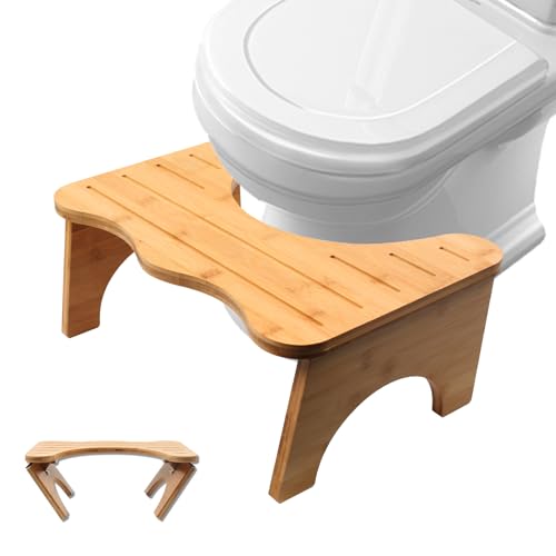 MaxEarn Foldable Toilet Stool Bamboo, 7" Wooden Squatty Potty with Non-Slip Mat, Collapsible Footrest Squatting Poop Stool, Footstool Anti Constipation for Bathroom