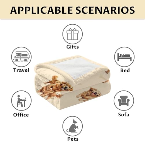 Golden Retriever Blanket - 60x80 Inches Size for Women, Men - Soft Fluffy Throw for Bed, Sofa, Winter - Beige Cute Fuzzy Gifts