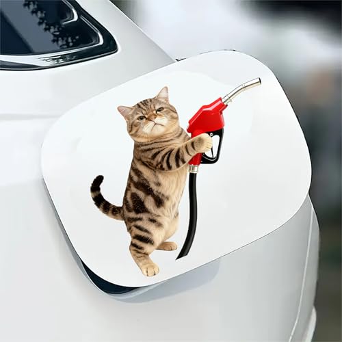 Iprokiu Funny Cat Car Fuel Tank Cap Sticker Cute Kitten Fuel Lid Decal Waterproof Vehicle Truck SUV Car Gas Cap Sticker Fuel Tank Cover Decor Cat Car Decal (Cat Side)