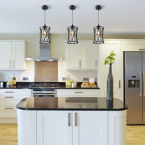 HMVPL Pendant Lighting Fixtures, Black Farmhouse Hanging Chandelier Lights with Glass Shade, Mini Industrial Ceiling Lamp for Kitchen Island Dining Room Over Sink Hallway Bedroom - Thumbnail 3