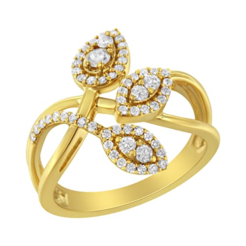 Haus of Brilliance 10K Yellow Gold 1/2 Cttw Round-Cut Diamond Layered Crossover Triple Leaf Bypass Ring (I-J Color, I1-I2 Clarity) - Size 10