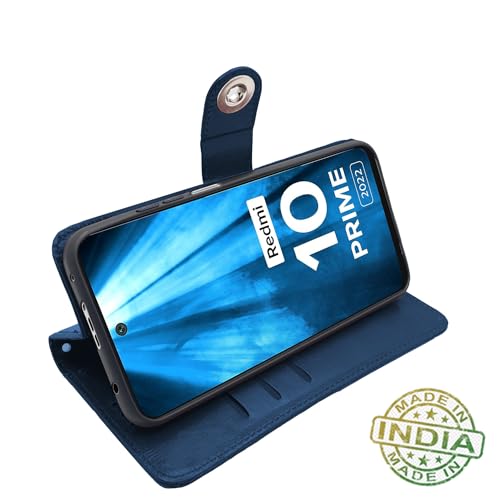 Image of Pikkme Mi Redmi 10 Prime Flip Cover Leather Finish Wallet Back Case for Mi Redmi 10 Prime (Blue)