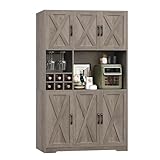 HOSTACK Kitchen Pantry Storage Cabinet, 71' Tall Food Pantry Cabinet with Microwave Stand, Farmhouse Kitchen Hutch, Coffee Bar Hutch with Wine Rack for Dining Room, Living Room, Ash Grey