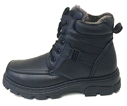 F-07 Men's Winter Boots Ankle Fashion Lace up Fur Full Lined Side Zipper Warm Shoes, Black, Brown2