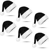 6 Piece Black and White Christmas Hat Xmas Santa Claus Cap Black Plush Santa Hats Unisex Comfort...