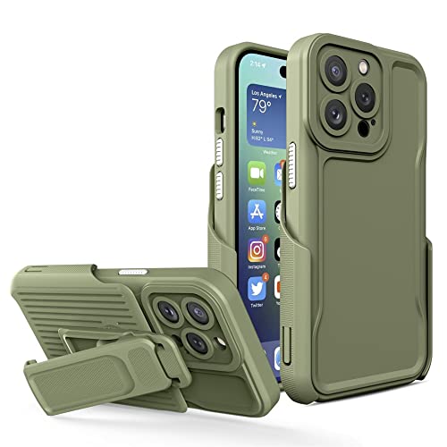 Combo case holster pour iPhone 14 Pro Max coque avec clip de ceinture pivotant army green