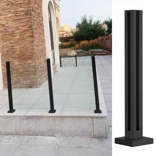 Postes de barandilla de vidrio negro resistentes para balaustradas de patio al aire libre, poste de valla de vidrio ajustable con base y tornillos personalizados para una seguridad y estilo superiores