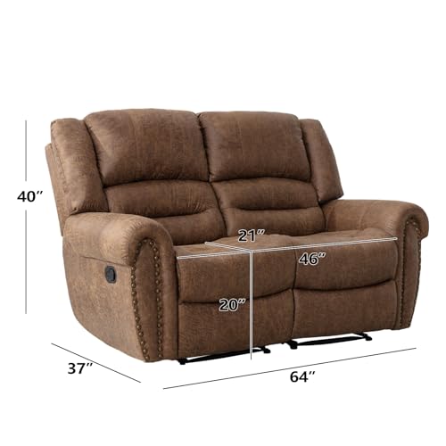 Sillón reclinable piel sintética marrón claro miniatura 2
