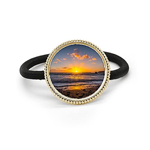 Corbata de pelo océano playa metal plata coletero elástico con imagen de naturaleza