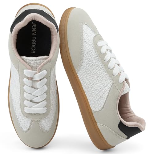 Image of JENN ARDOR Low Top Sneakers for Women Lace-up Fashion Tennis Shoes Casual Slip On Sneaker Padded Non Slip Footwear for Work, Walking, Everyday Wear