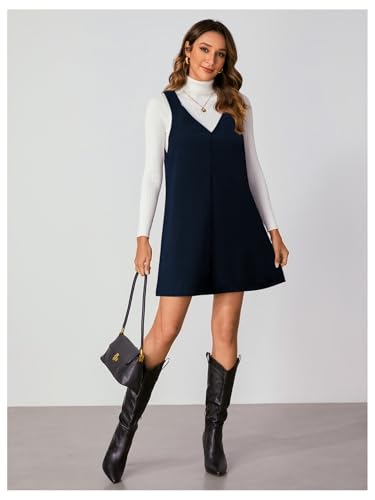Image of Milumia Women V Neck Corduroy Overall Dress 2026 Spring Mini Pinafore Jumper Dress