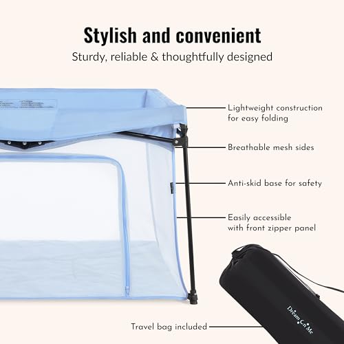 Image of Dream On Me Ziggy Playpen Only, Soft Base, Portable, 43.3in, Blue | Soft padded base, non-cross frame, foldable iron frame, 210D nylon, Ages 6-36mo, 30lbs, ASTM certified, Quick setup.