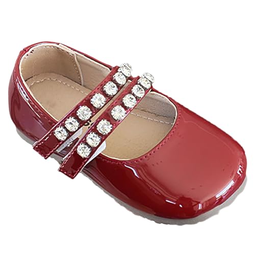 Girls Paten𝐭 Leather Flat𝐬 Toddler Mary Jane Dress Shoes with Pearl Strap Wedding Part𝐲 School Uniform Shoes