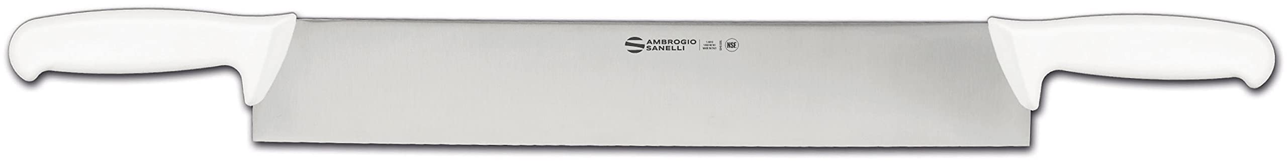 Ambrogio Sanelli Supra Color Couteau à fromage à deux poignées pour fromages à pâte dure. Couleur : blanc. Lame : lisse, en acier inoxydable Nitro-B inoxydable à l'azote. 40 cm.