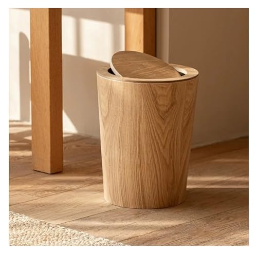 Caneca de basura de madera natural con tapa basculante 10 L miniatura 5