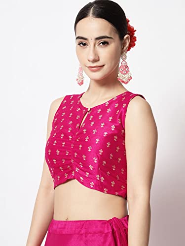Image of studio rasa Women's Dupion Hand Block Printed Readymade Top for Festive Wedding Party