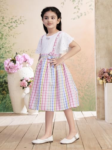 Image of Aarika Girls Green Colour Check Cotton Frock