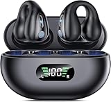 NUPLEA Open Ear Clip Headphones, Wireless Earbuds Bluetooth 5.3 Sports Earphones Built-in Mic with Ear Hooks, 36H Playtime Charging Case LED Display, IP7 Waterproof Fitness Ear Buds for Running
