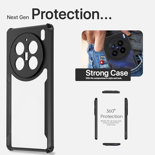 Image of Pikkme Crystal Clear Transparent Back Cover | Ultra Hyrbid | Full Camera Protection | Raised Edge | Bumper Case for Vivo X200 Pro 5G (Black)