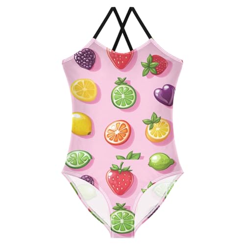 Pigsaly Girls One Piece Swimsuits Cute Lemon Blueberry Mango Gummy Jelly Candy Kids Cross Back Swimwear Bathing Suit 3T