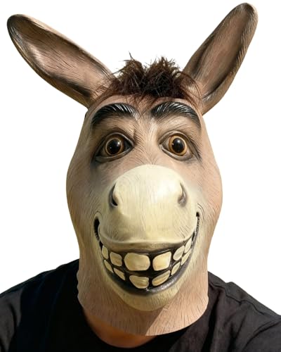shayulajiao Masque d'âne d'Halloween – Tête complète réaliste en latex pour fête costumée
