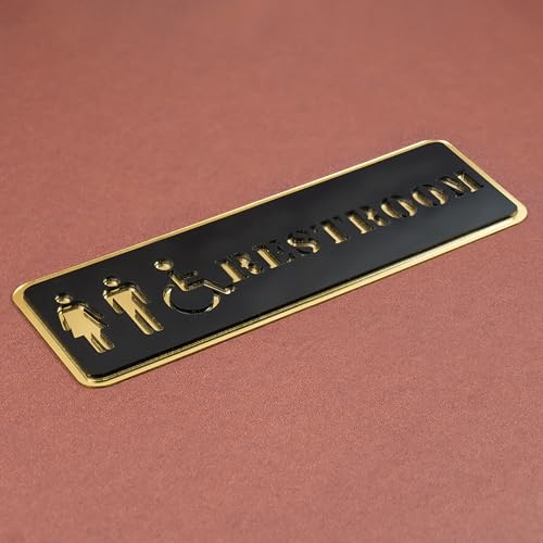 Image of Restroom Oval Acrylic Signage Sticker - Self-Adhesive Toilet Sign for Office, Hotel, Cafe, Restaurant, & Shop Black Gold Label for Glass & Smooth Surfaces