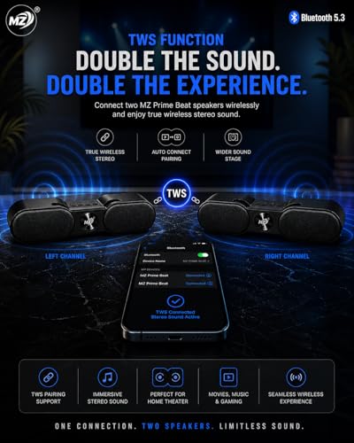 Image of Prime Beat 80W Bluetooth Speaker with Mobile Stand, TWS Pairing, Bluetooth 5.3, 1500mAh Battery, Loud Bass & Clear Sound, USB /TF /FM Support - Wireless Speaker for TV, Laptop, Tablet & Mobile (BLAC)