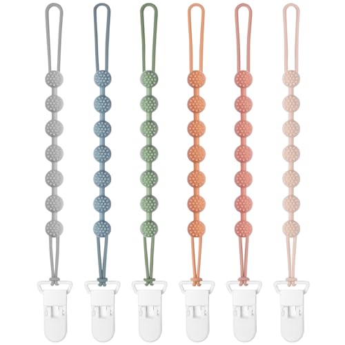 Image of Eascrozn 6 Pack Baby Pacifier Clip, Silicone Pacifier Clips Holder with One Piece Design, BPA Free, Soft Flexible Binky Clips with Texture for Baby Boy and Girl