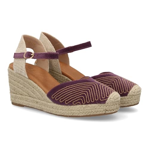 99996 Sandalia Valenciana Tipo Alpargata de Cuna para Mujer con Diseno de Adornos metalicos. Tachuelas pequenas. Ideal Primavera Verano. Cierre de Hebilla. Ideal para Uso Diario. Morado Talla 39